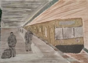 Marta Szewczyk kl. 7c - praca ukazuje ruszający pociąg ze stacji