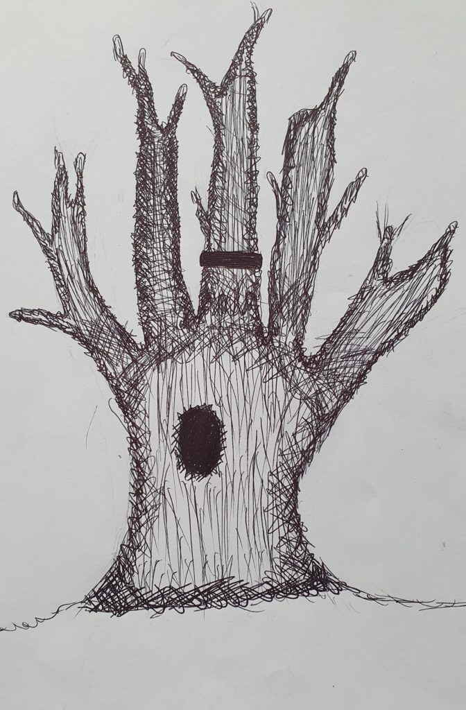 Rysunek przedstawia nierealną postać drzewa z konarami