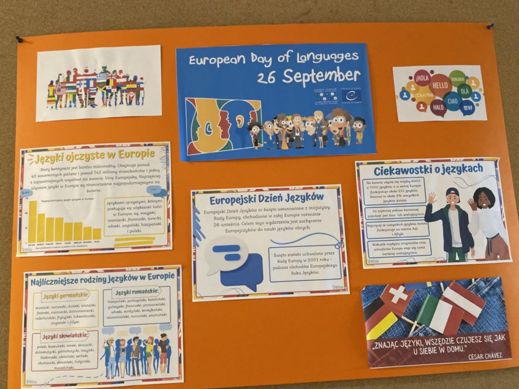 Plakat z informacjami na temat Europejskiego Dnia Języków
