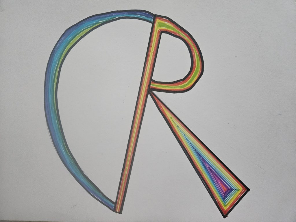 Praca przedstawia dwie połączone literki C i R