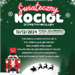 Plakat zachęcający do udziału w charytatywnym koncercie Fundacji Hospicyjnej - Świąteczny KOCIOŁ. Dnia 13 grudnia 2024 roku.