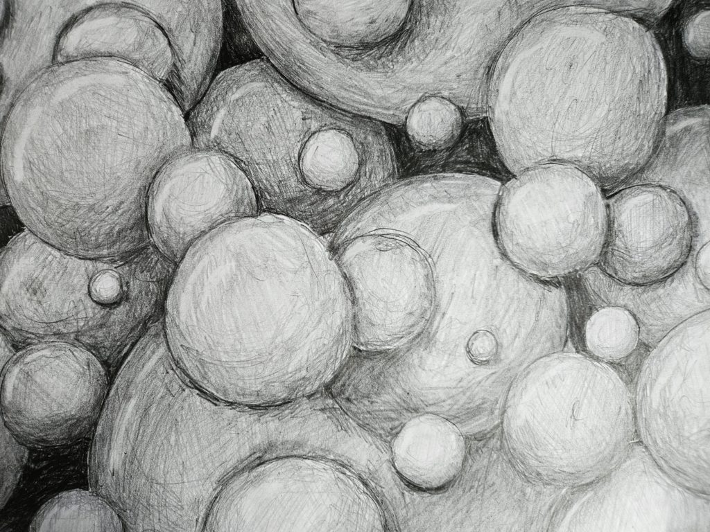 Na rysunku widać mnostwo trójwymiarowych ku różnej wielkości