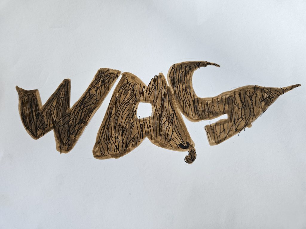 Na rysunku wykonany mazakami napis - "Wąs"