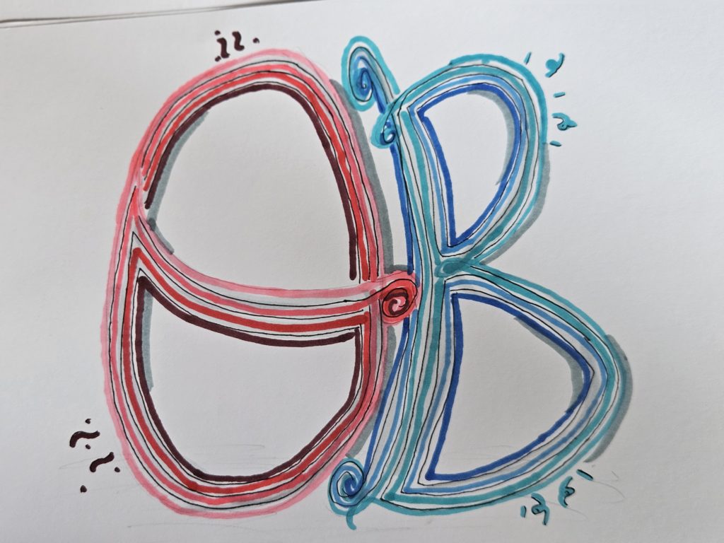 Na rysunku dwie połączone z sobą literki O i B