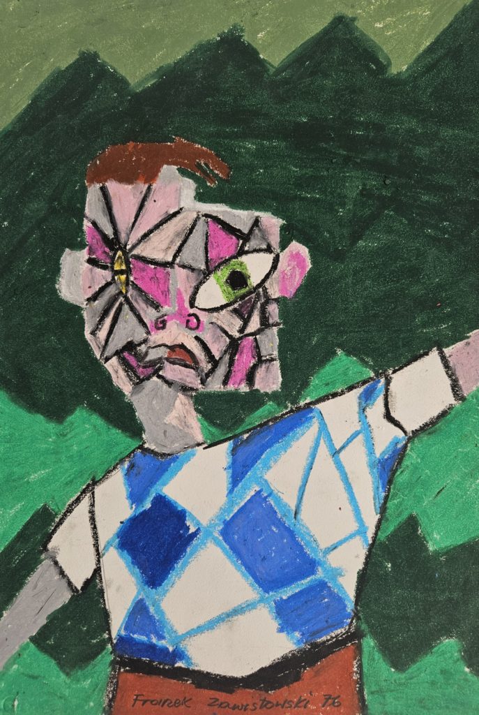 Kubistyczny, zgeometryzowany portret zbuntowanego chłopaka