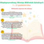 Propozycje zabaw dla uczniów naszej szkoły, które organizuje biblioteka szkolna : "Drzewo czytelnika, "BiblioMEM - śmieszna strona biblioteki" i konkursu literackiego - "Nowe zakończenie książki".